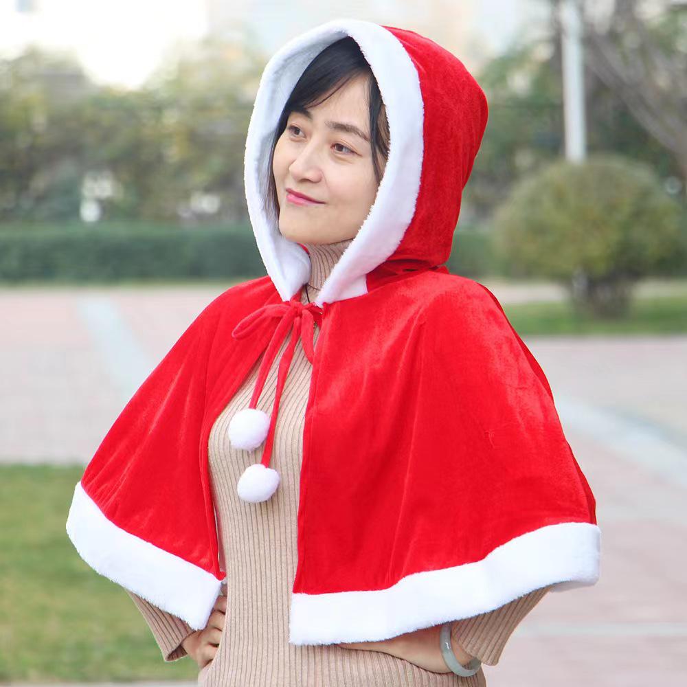 Children's Red Velvet Hooded Santa Cape Costume