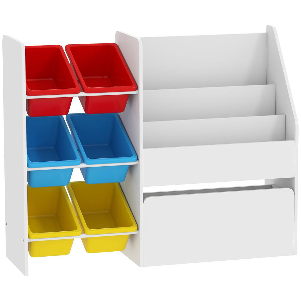 Children's Storage Unit for Toys, 6 Removable Bins, Rolling Chest, 100 x 30 x 80 cm, Multicoloured