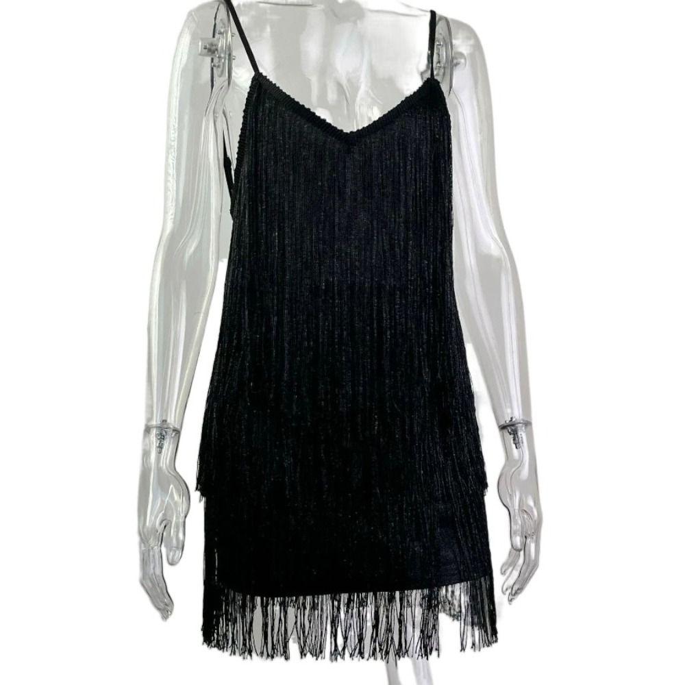 Backless Tassels Dress Above Knee V Neck Dress Fashion Slim Dress  Ladies