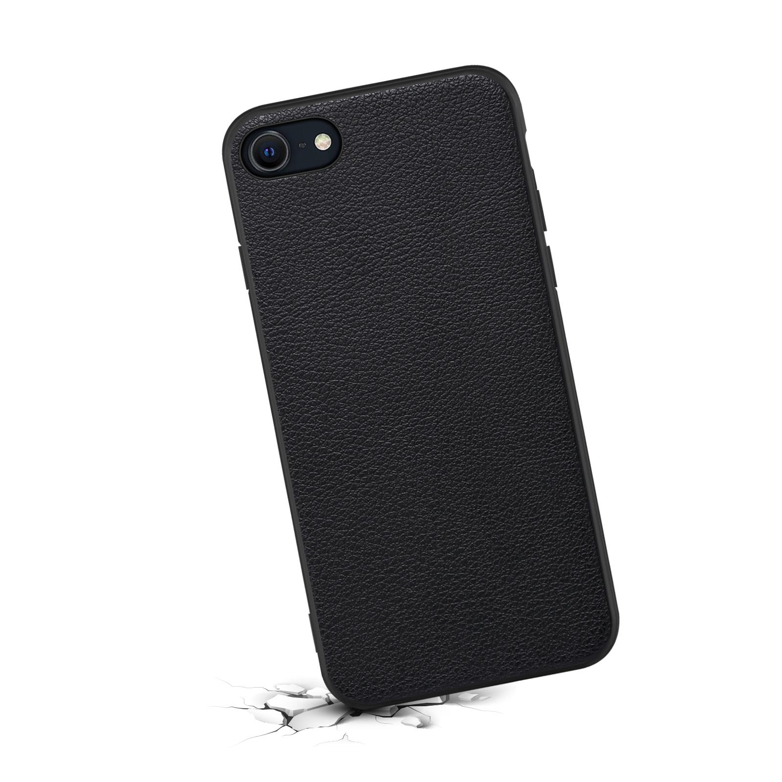 

For iPhone 7 4.7 inch/8 4.7 inch/SE (2020)/SE (2022) Cell Phone Case Calf Texture PC+TPU+PU Leather Cover Black