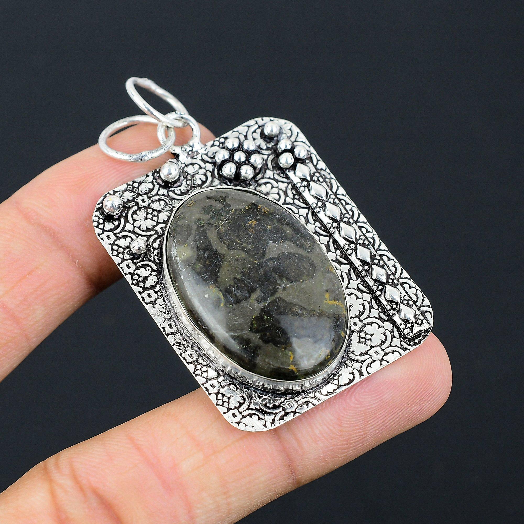 

Daughters Day Deal Gabbro Jasper Gemstone Sterling Silver Trendy Wedding Pendant