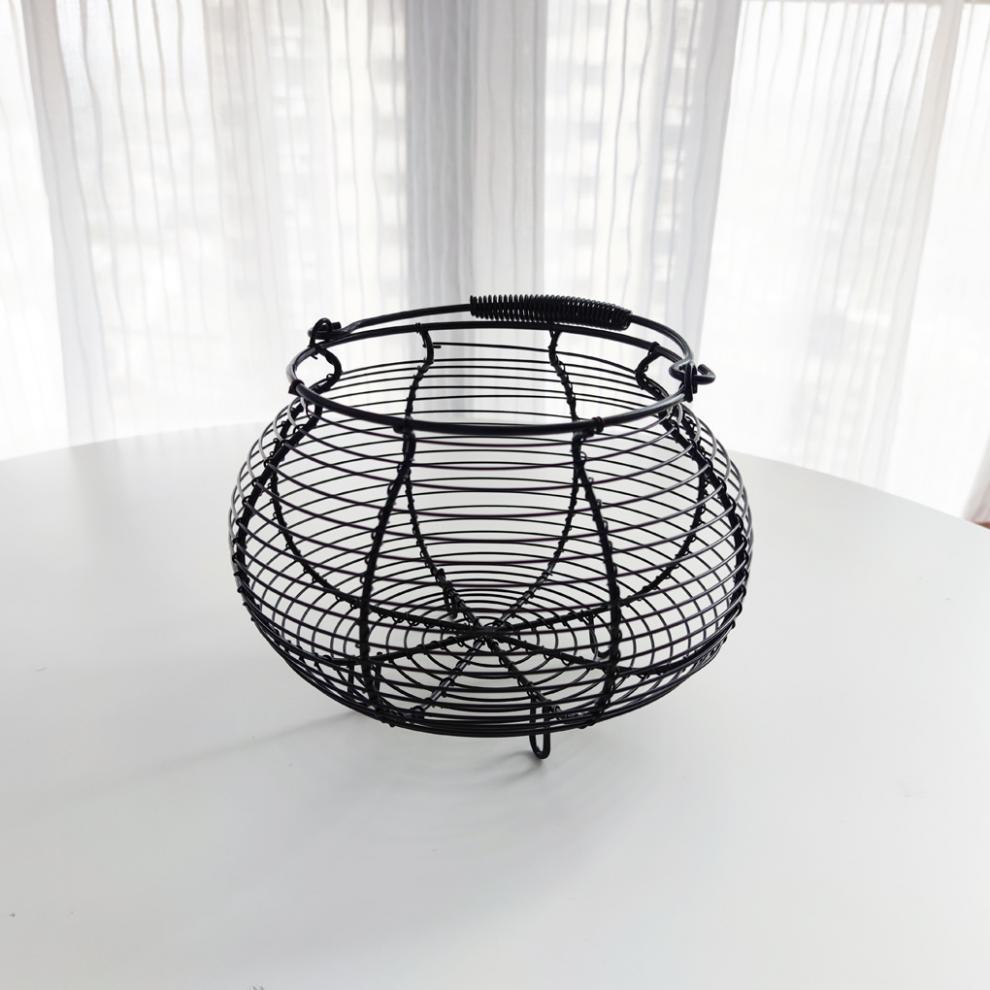 Iron Wire Woven Egg Basket, Round Handheld Kitchen Grocery Basket