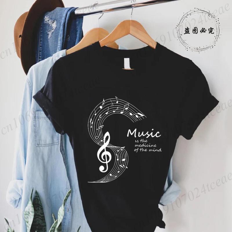 Sommer Mode Marke Damen T-Shirt Kleidung Musiknote Aufdruck T-Shirt Kleidung Y2k Streetwear T-Shirt Musiknote Liebhaber T-Shirt Tops