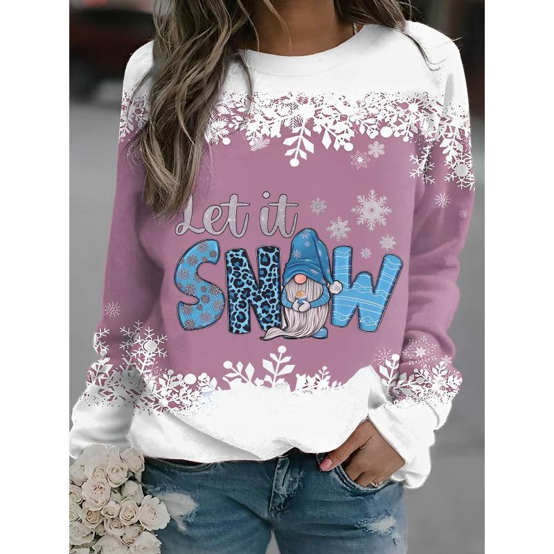 Women's Christmas 3D Printed Crew Neck Long Sleeve T-Shirt Fashion Versatile Breathable Trend Casual