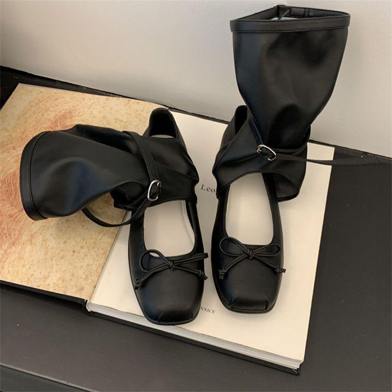 Bow ballet shoes women's 2025 summer new models Jue Jue Zi cool boots design sense hollow short boots stacking boots