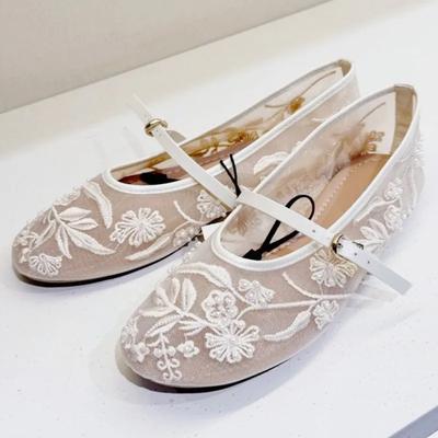 Scarpe da Ballo in Rete Ricamata con Perline Stringate Donna Leggere Comode Scarpe Mary Jane Eleganti Fibbia Cinturino Sandali Bassi Scarpe Firmate