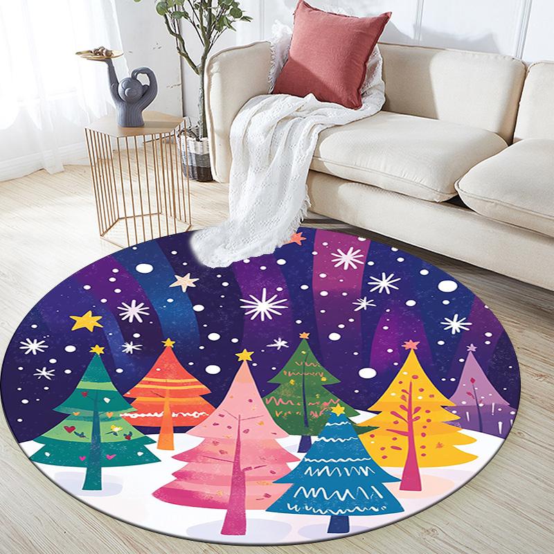 Colorful Trees Snow Winter Round Area Rug,Carpet Rug for Living Room Bedroom Sofa Playroom Decor,Non-slip Floor Mat