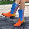 Fashion Multi-color Spliced Pointed-toe Suede Sleeve Soft Sole Non-slip Wear-resistant Square Heel Mid-barrel Single Shoe
