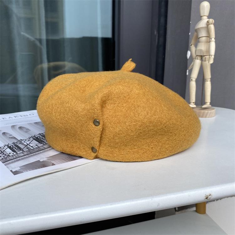 Autumn and Winter Woolen Hat Female Literary Copper Buckle Painter Hat Thickened Bud Hat