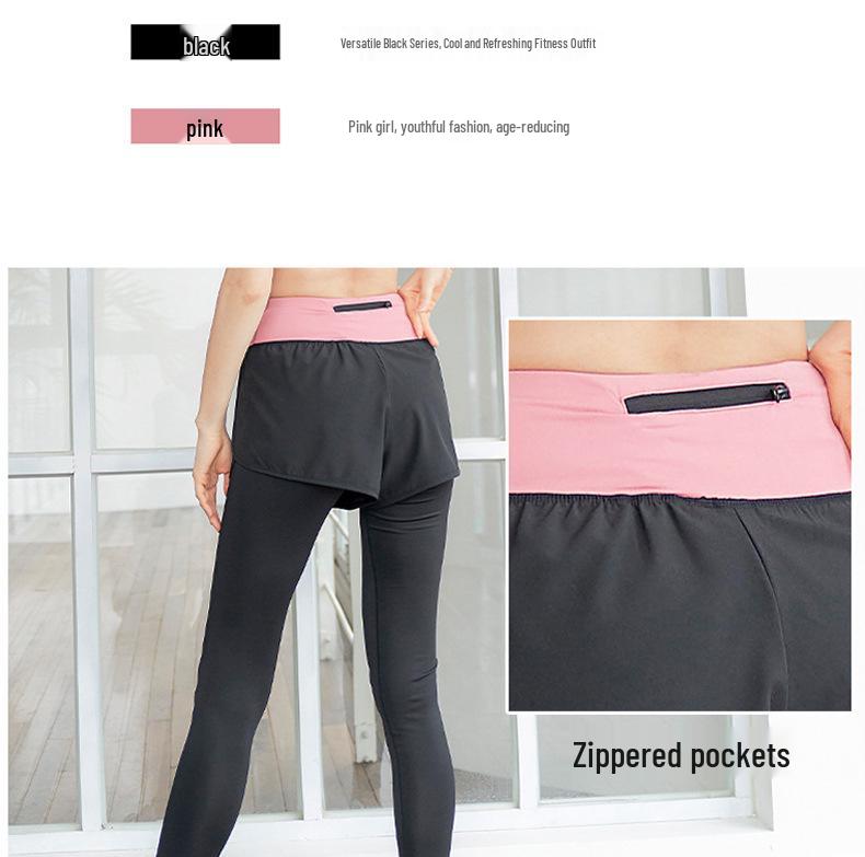 Women's High Waist Yoga Pants - Fake Two-Piece, Hip Lifting, Tight-Fitting, Elastic Running & Fitness Leggings