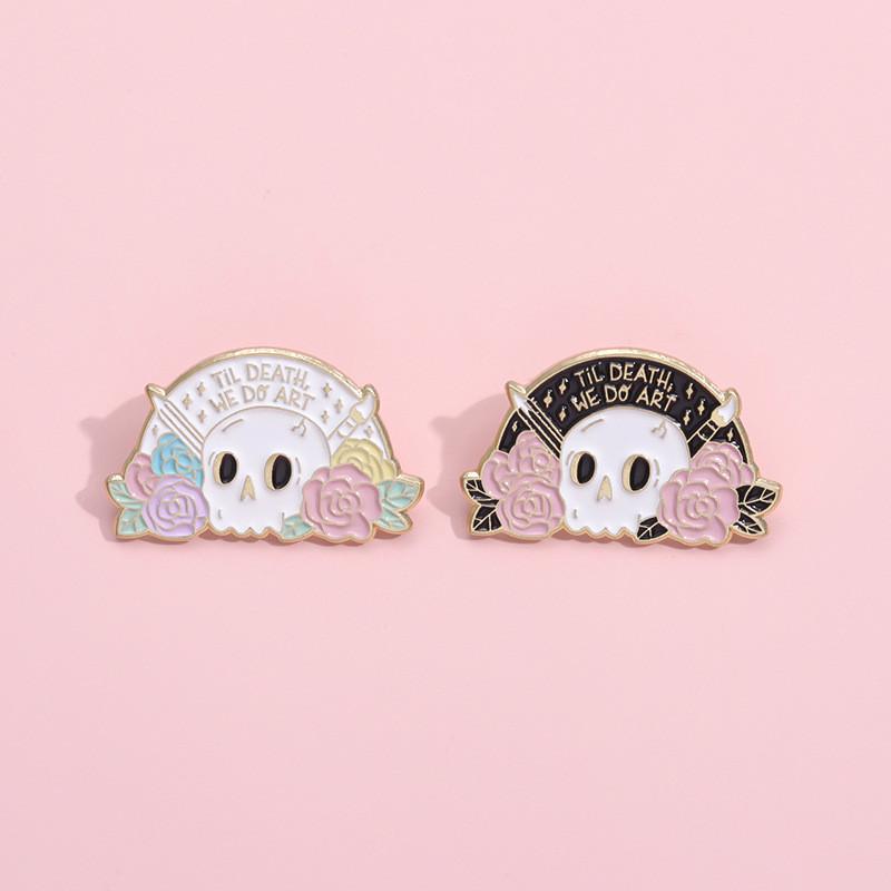 Unique Skull Head Plant Flower Series Alloy Brooch Pin For Halloween Decor