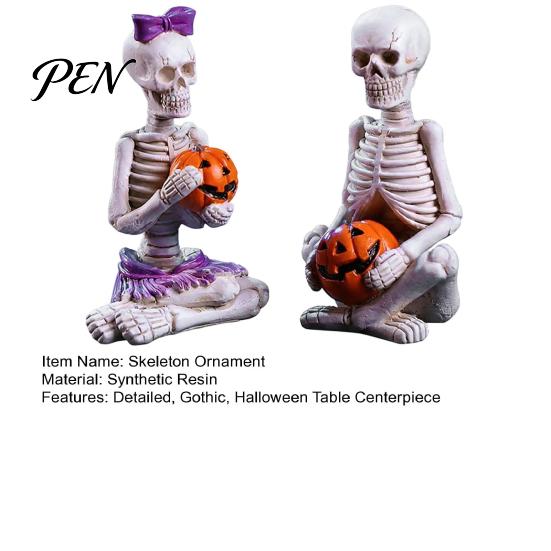 Indoor Festive Ornaments 2Pcs/Set Couple Skeleton Statues, with Pumpkin Figurines, Men Gothic Room Accessories Women for Halloween Table Mantel Shelf