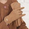 1 Pair Winter Cycling Gloves for Women Men Solid Color Touch Screen Five Finger Gloves Plush Lining Skiing Gloves