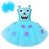 Kids' Blue Long-Haired Monster Costume with Puffy Skirt and Mesh Dress