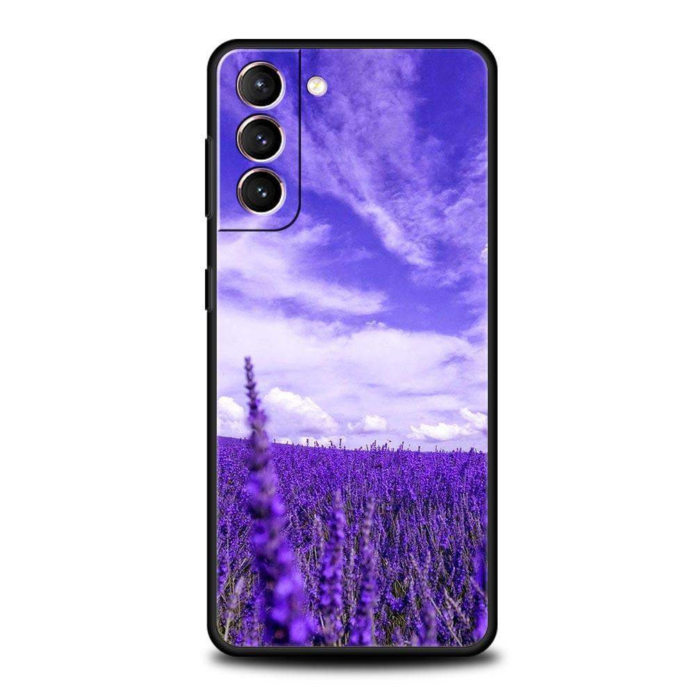 Simple Lavender Purple Flowers Phone Case For Samsung Galaxy S24 S23 S22 S20 Ultra S21 FE 5G S10 S9 Plus S10E S8 Soft Cover