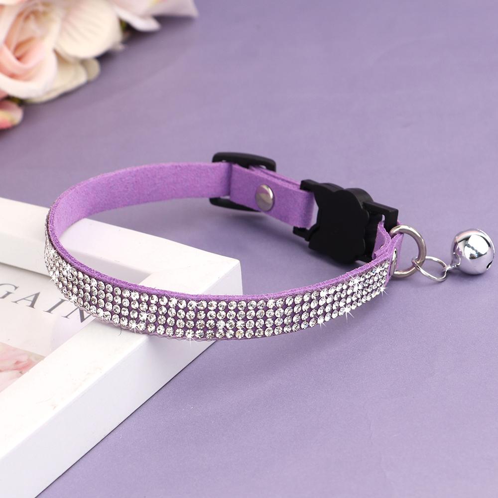 

Suede Leather Cat Collar Bling Rhinestone Cats Collars featuring Bell Safety Breakaway Pet Puppy Necklace Adjustable XS S Pink Gentle XS