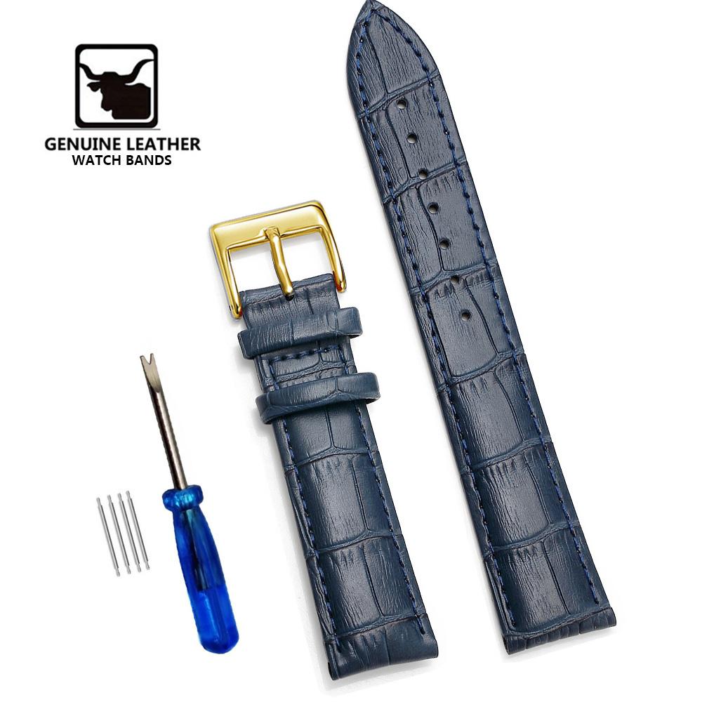 Cowhide Genuine Leather Watch Strap 12/14/16/18/20/22/24 mm Watch Pin buckle Band Soft Wrist Watchband Bracelet + Tool