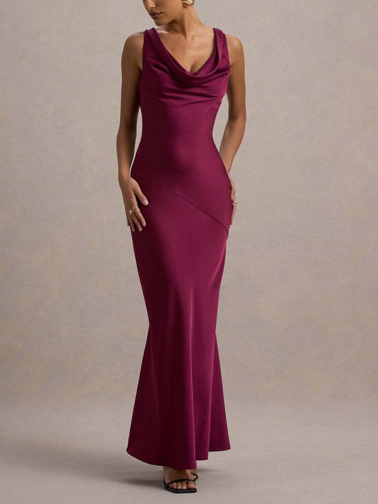 Robe Longue Elegante Satinée Coupe Ajustée Sirène Dos Nu 2025