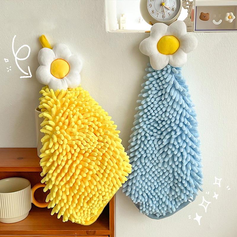 Quick Dry Hand Towel For Kitchen Bathroom Thickened Absorbent Dish Cleaning Cloth Big Sun Flowers Type Lattice Texture