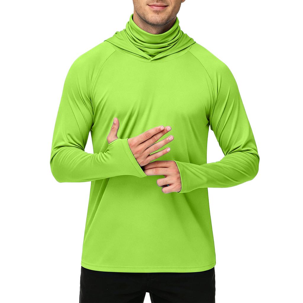 Men's Casual Outdoor Hooded Long Sleeve Sun Protection Shirt Lightweight Breathable Quick Dry UV Resistant Top for Sports Hiking