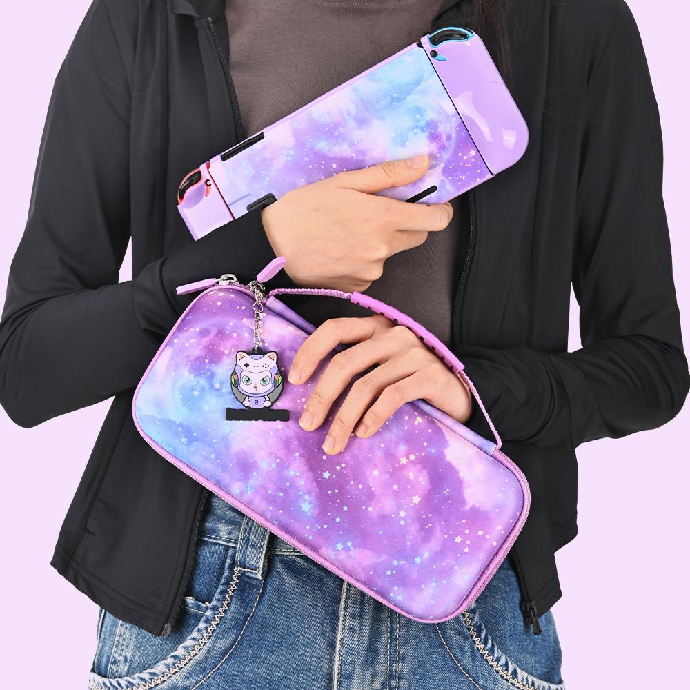 14-in-1 NS Switch Accessory Set Portable Switch Games Storage Handbag Galaxy Purple Case for Nintendo Switch