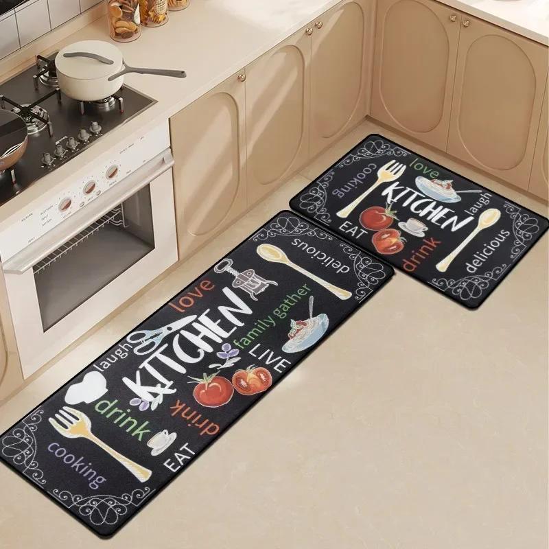 Kitchen Waterproof Carpet Pvc Leather Non-Slip Oil-Proof Floor Mat Home Decoration Rug Kitchenware Pattern Alfombra De Cocina