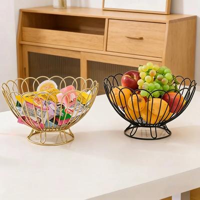 Simple Modern Iron Fruit Basket Drainable Fruit Bowl Snacks Bread Storage Household Tabletop Food Display Container Organizer