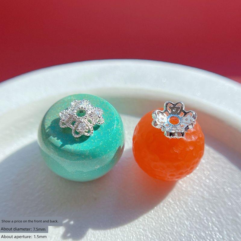 

925 Sterling Silver Accessories Zircon Receptacle Bead Cushion Spacer Beads Spacer Gasket DIY Crystal Bracelet Ornament Accessories Materials LA579 925 silver zircon torus bead spacer(Single)