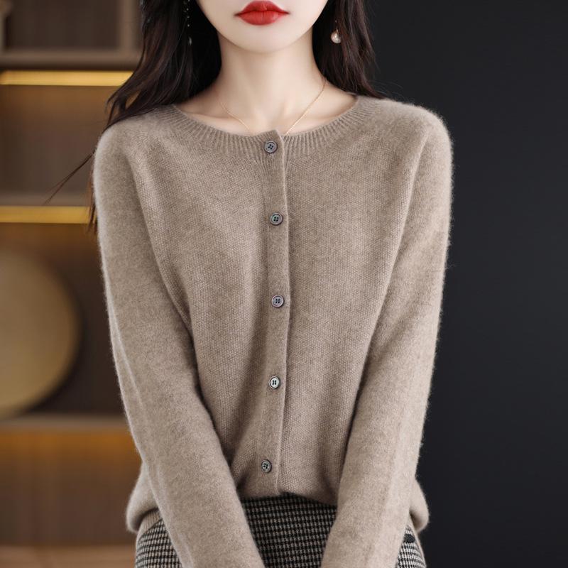 Cardigan Premium da Donna Lavorato a Maglia in 100% Lana - Vestibilità Slim, Scollo Rotondo, Design Senza Cuciture per Autunno & Inverno