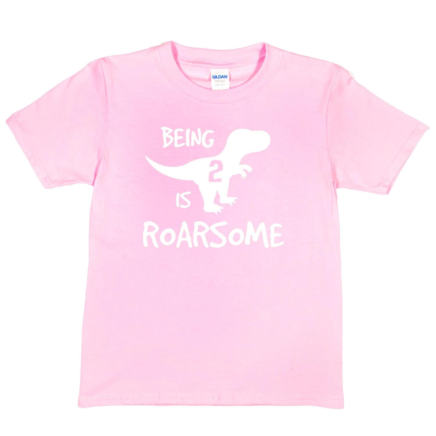 Kids T-shirt Dinosaur Roarsome Age 2 Happy 2nd Birthday Funny Present Gift M