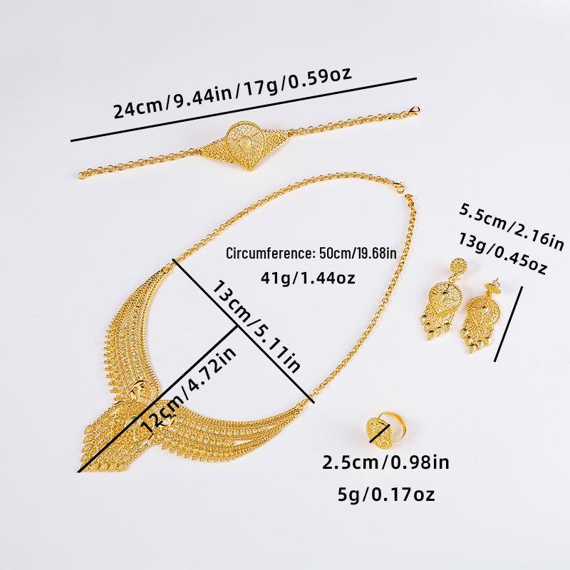 24K Gold Women s Wedding Jewelry Set: Necklace, Bracelet, Ring & Earrings Bridal Collection