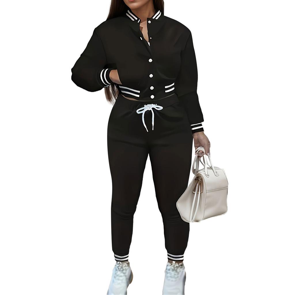 Conjunto de Chaqueta Corta de Color Sólido para Mujer, Juego de Dos Piezas de Botonadura Única, Corto Casual Ajustado Deportivo
