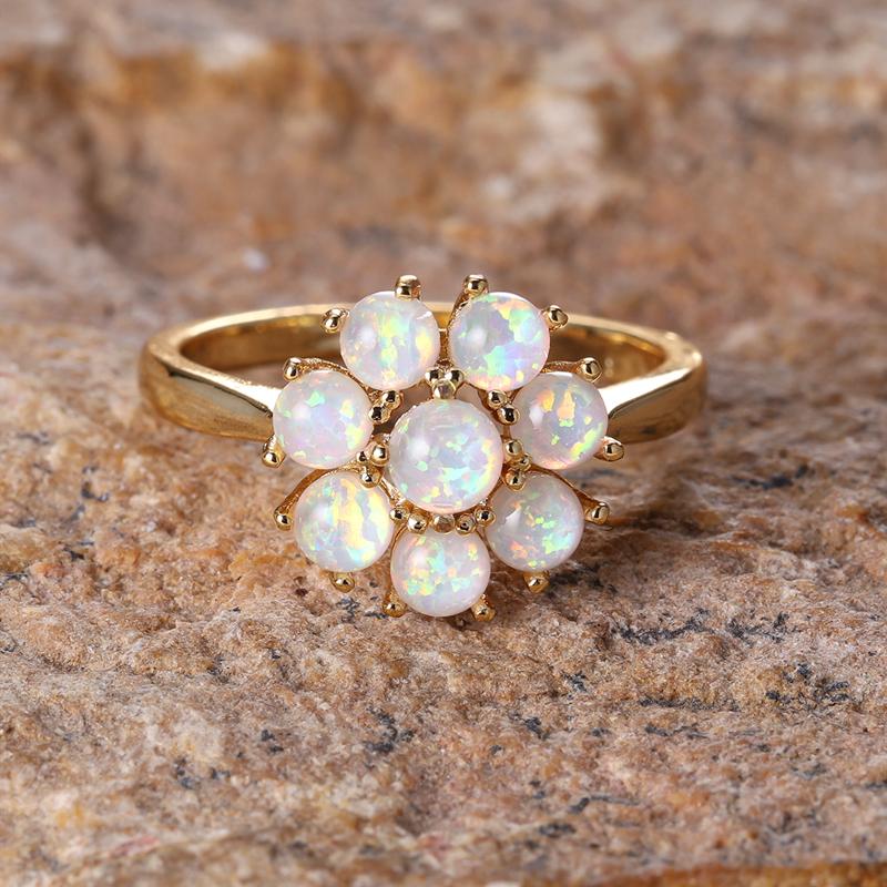 

Элегантное обручальное кольцо с цветком белого огненного опала для женщин, винтажное золотое свадебное украшение 9 золотой/белый