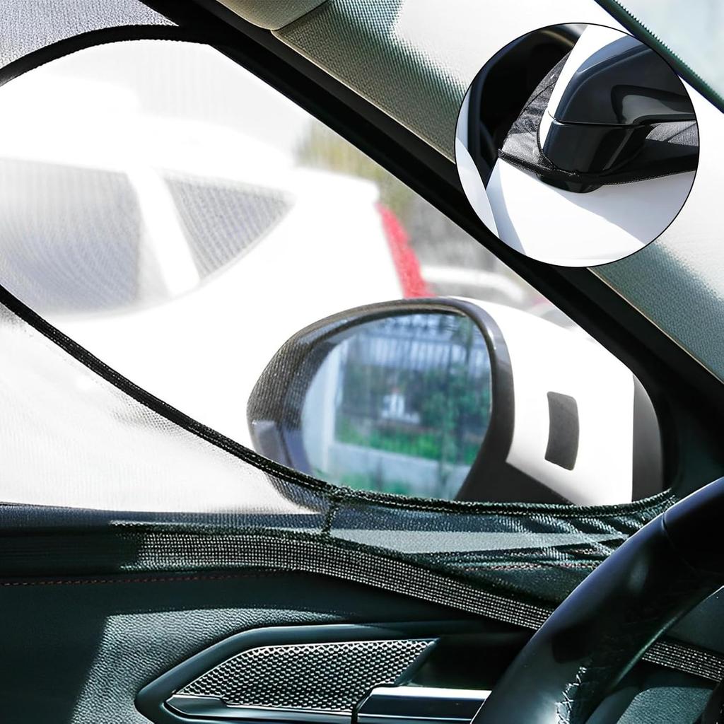 Car Window Shades, 2 Pack Sun Shades For Front Window, Stretchy Universal, Suitable For Mid-Size Cars & SUVs, Breathable Heat Ulation, Anti-UV