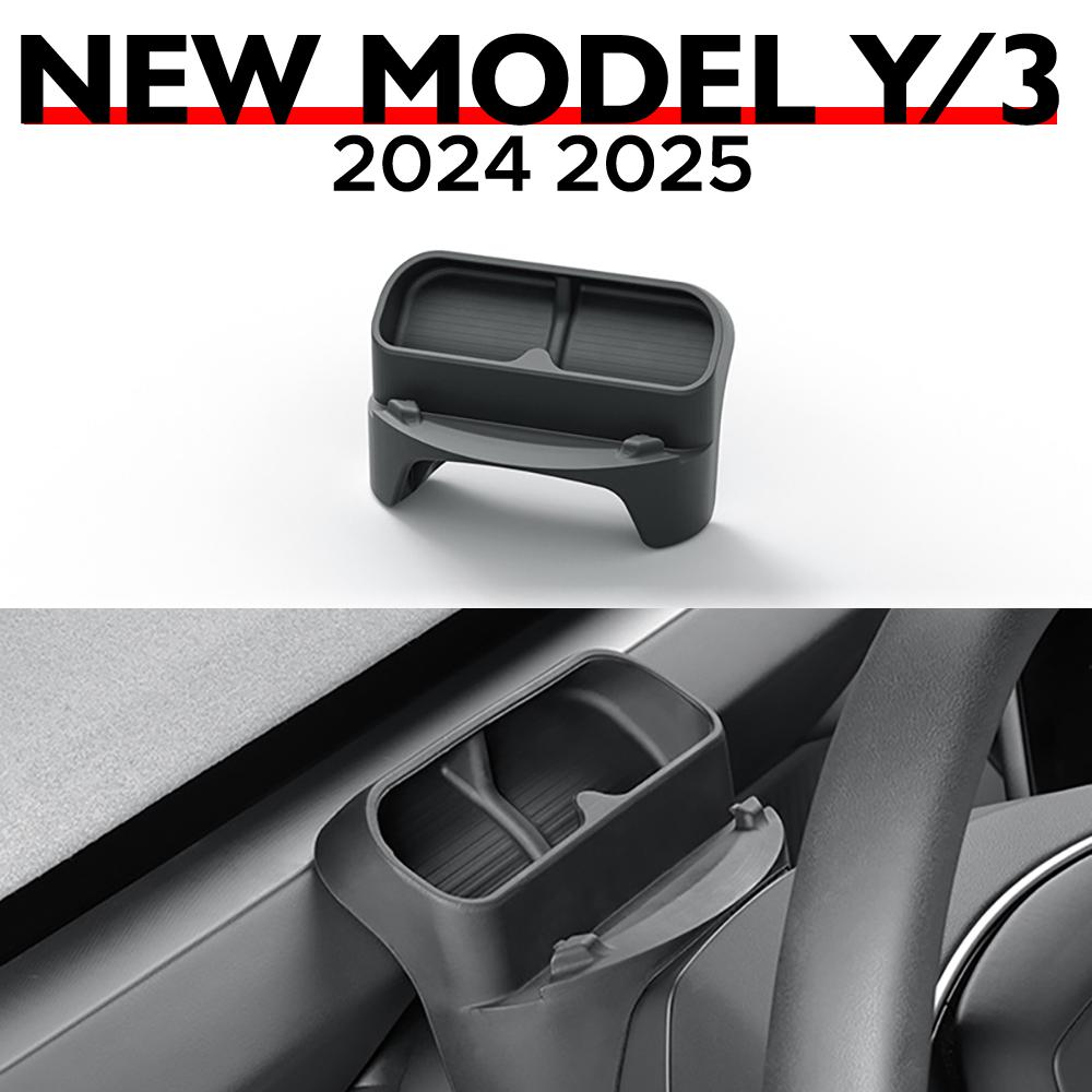 For Tesla New Model Y Launch Juniper Model 3 Highland Steering Wheel Silicone Mobile Phone Holder Storage Box