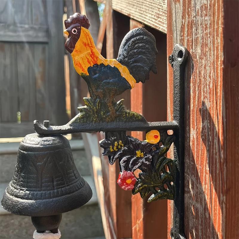 WTEMPO Hand-Painted Cast Iron Rooster Doorbell Welcome Chime Bell for Outdoor Garden Farmhouse Courtyard Villa Wall Decoration