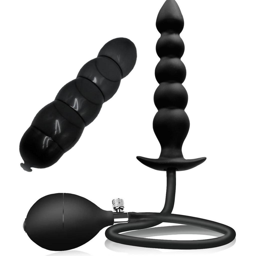 Aufblasbarer Silikon-Analplug mit Luftpumpe und Perlen-Expansion
