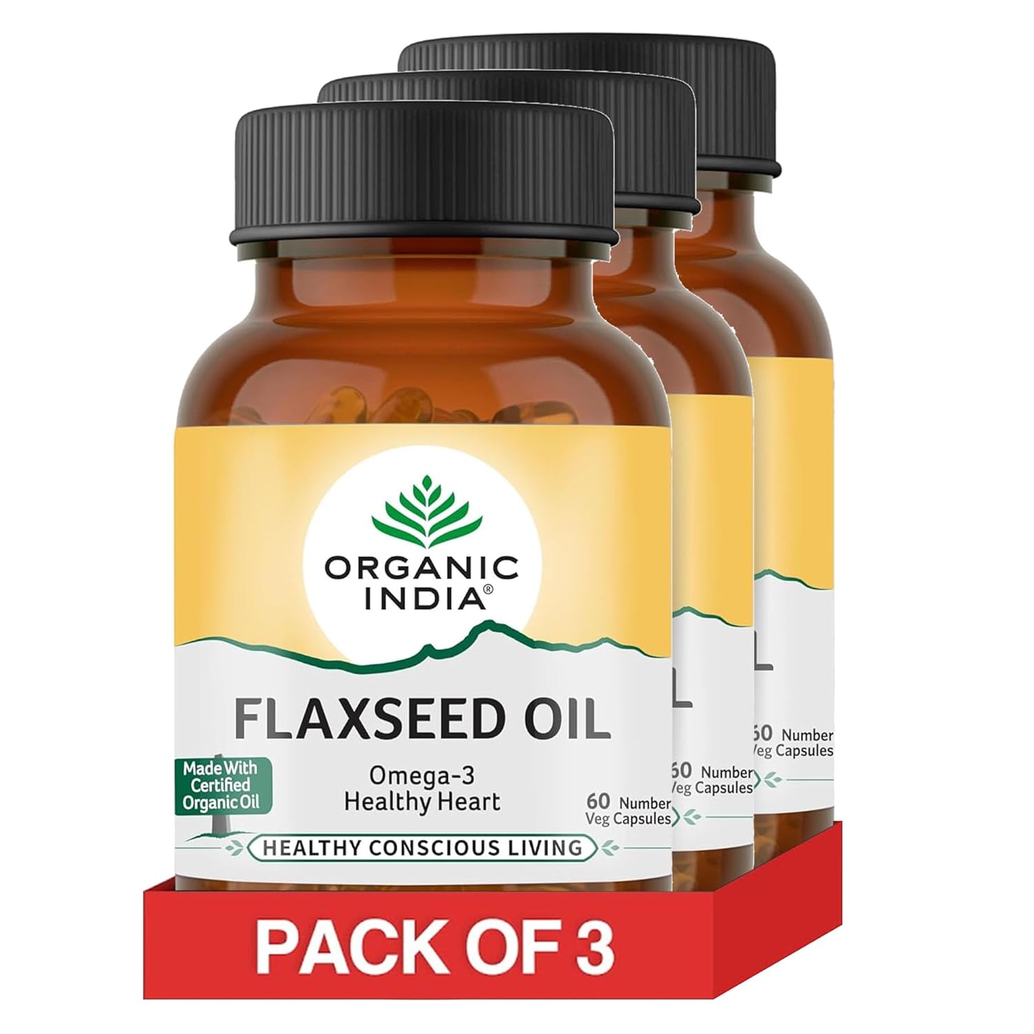 

Organic India Flaxseed Oil Capsules 60 Each Pack Of 3 Plant-Based Omega-3 For Heart Skin Nails