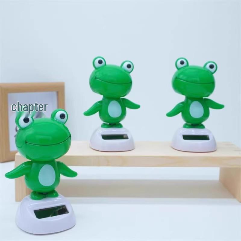 Solar-Powered Frog Cartoon Car Ornament for Roof, Tail, Trunk, or Interior Decoration