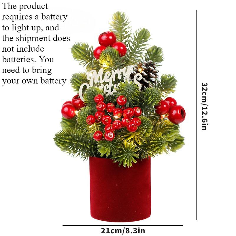 Hot Sale European Style Mini Christmas Tree Decorations Handmade Red Fruit LED Pine Desktop Mini Home Decorations for Christmas