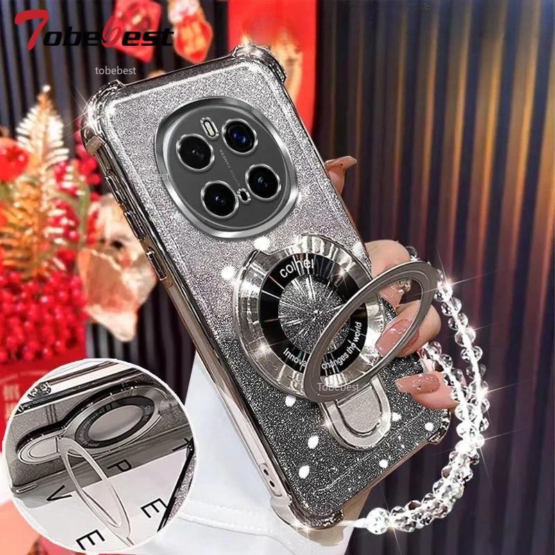 Glitter Plating Shockproof Case For Huawei Honor Magic 7 Lite 6 5 4 3 Pro Fundas Magnetic Holder Bracelet Cover