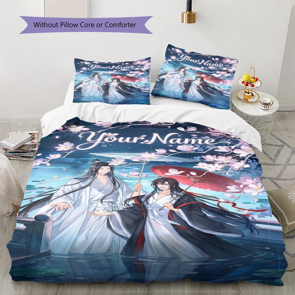 Name Custom WangXian Pattern Bedding Set Quilt Cover Pillowcase Home Decor Gift (1 * duvet cover + 2 * pillowcase, without core)