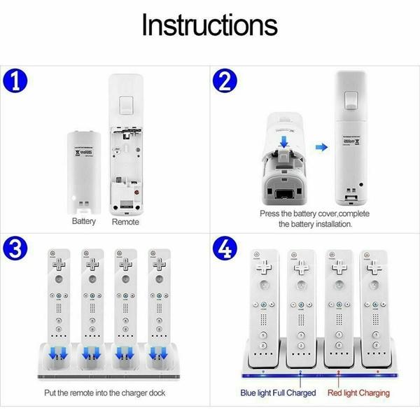 For Wii Remotion Controller 2/4Pcs Rechargeable Batteries & Charger Dock Station