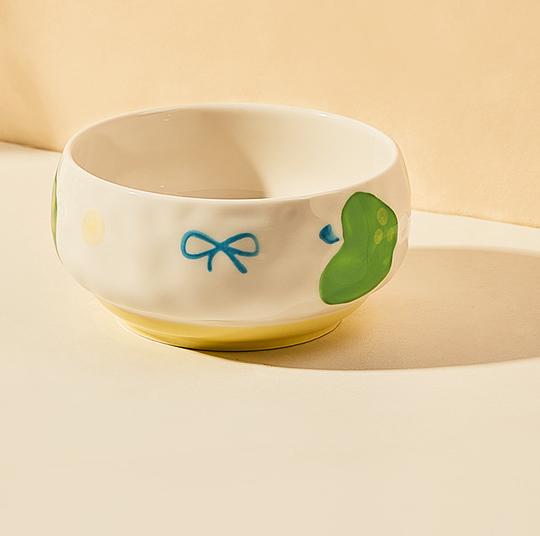 Ceramic Bowl Household 5~6 Inch Plant Print High Aesthetic Dining Bowls Underglazed Colour Fruit Salad Round Fresh Tableware 5 inch