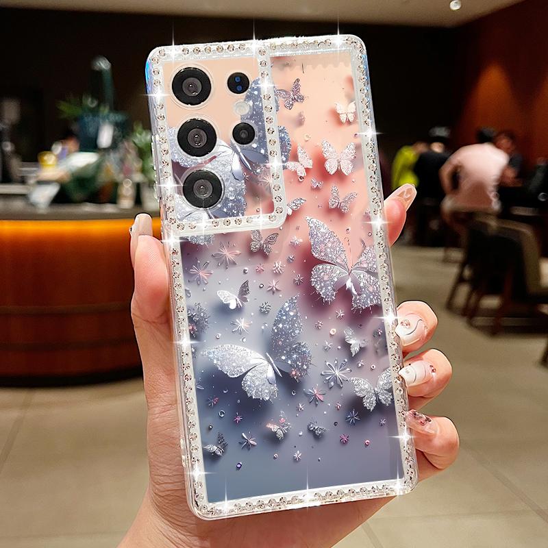 Fantasy Butterfly Pattern Diamond Diamond Case For Samsung Galaxy S25 Ultra S24 Plus S23 S22 S21 FE A14 A15 A16 A25 A26 A35 A36 A54 A55 A56 5G Cover