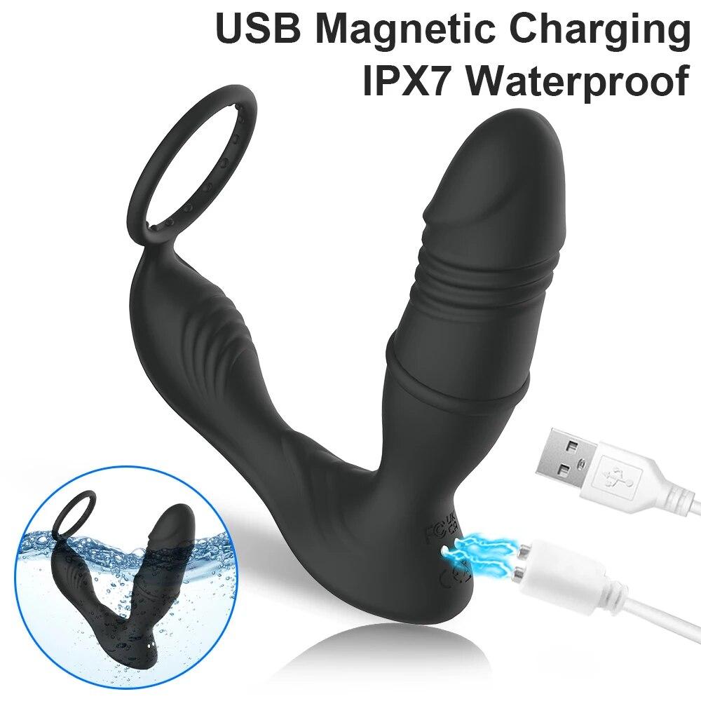 APP Controlled Anal Plug Bluetooth Thrusting Vibrator Prostate Massager Delay Ejaculation Lock Ring Butt Plug Sex Toys for Men