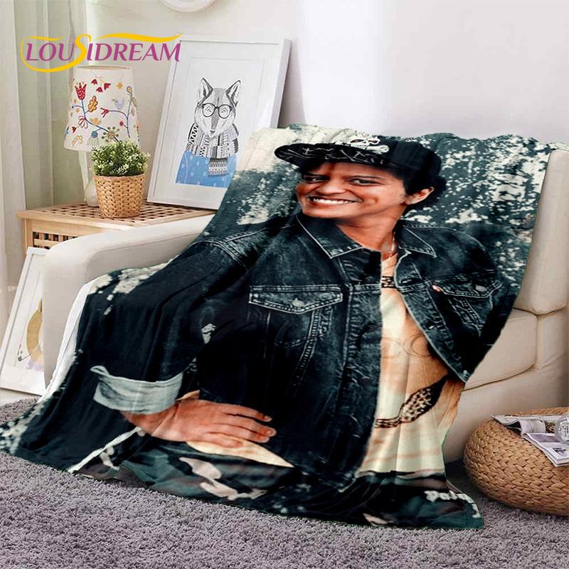 Bruno Mars 3D Singer Star Soft Flannel Blankets,Throw Blanket Comfortable Blanket for Picnic Beds Home Bedroom Cover Kids Gift