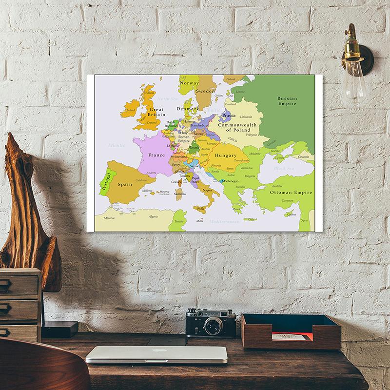1700~1850 Mappa Vintage d'Europa Poster Storico per Studio Decorazione Murale, Mappa Politica Educativa del XVIII Secolo per Casa Aula Regalo di Geografia
