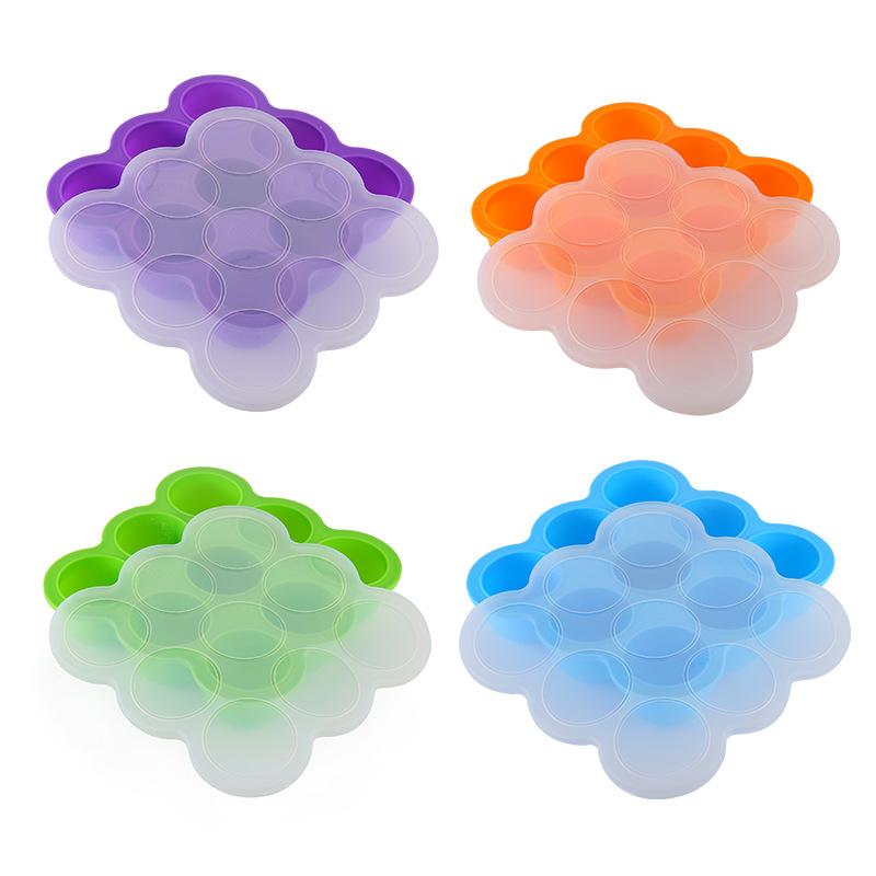 9-Hole Silicone Baby Kids Fruit Food Container with Lid Crisper Freezer Ice Cube Mold Home