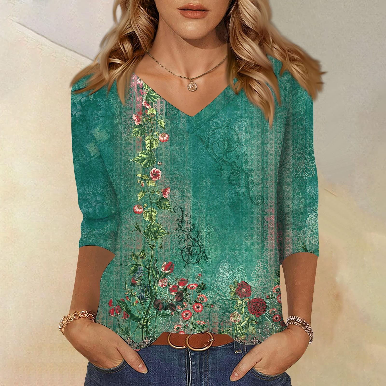 

Рубашки с рукавом 3/4 для женщин, милые футболки с графическим принтом, блузки, повседневные базовые топы больших размеров, пуловеры XXXL зелёный